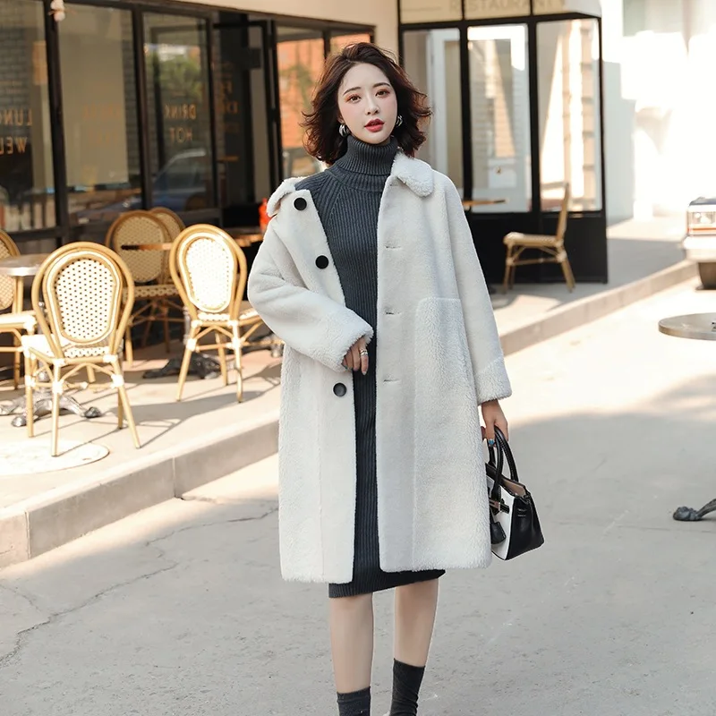 

Photo Shoot New Style Lambs Wool Coat Women's Long One-piece Thick ke li rong Coat