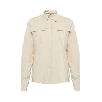 

CAWA Beige Office Shirt Ladies Long Sleeve Women Fashion Tops Solid Button Pocket Casual Blouse Female Spring Blouses