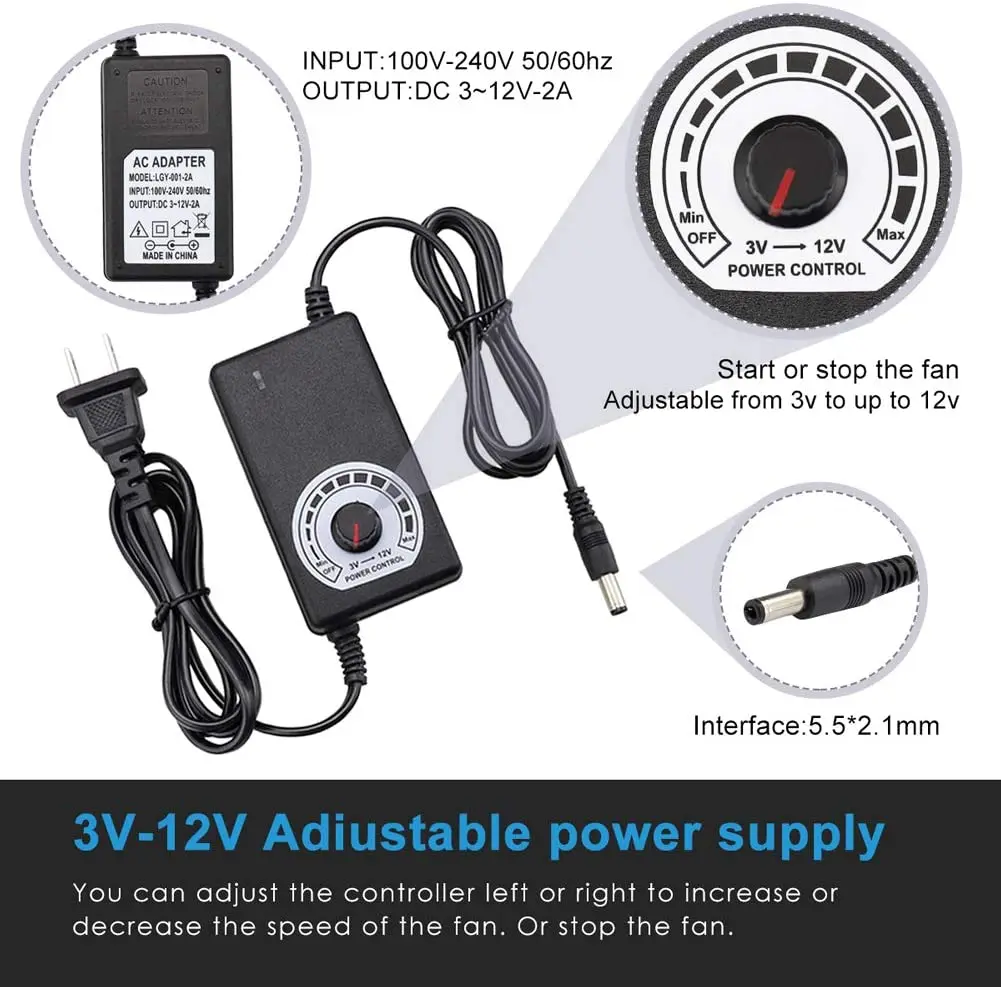 Gdstime 120 mm x 25 mm 110v 220v ac Alimentado Ventilador com Controlador de Velocidade 3v a 12v para o Receptor Xbox Dvr Playstation Componente Refrigerador Ventiladores e resfriadores - Imagem 3