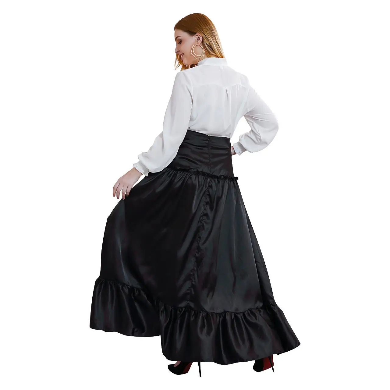 4XL размера плюс, Женская юбка, вечерние, с рюшами, длинная юбка для офиса, для девушек, для работы, черная юбка, большой размер, Зимняя юбка с высокой талией