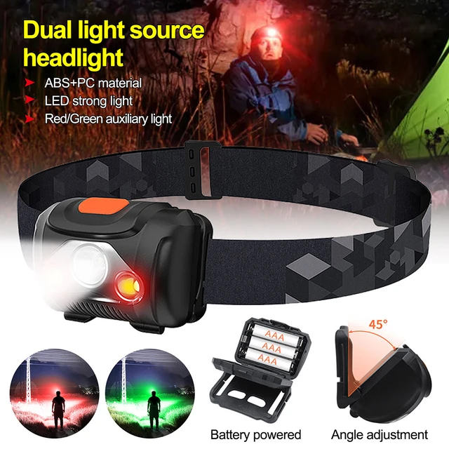 Outdoor Green/Red/White Headlamp Dual Head Lamp 4 Modes Outdoor Camping  Fishing Hunting Headlight Power by AAA Battery - AliExpress