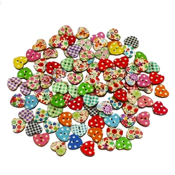 

100x Multicolor Heart Shaped Wood Sewing Buttons Scrapbooking