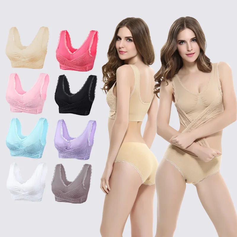 

OVESPORT 2019 Shockproof Breathable Bra Front Cross Side Buckle Lace Without Rims Workout Bra Super Gathering Chest Fitness Bra