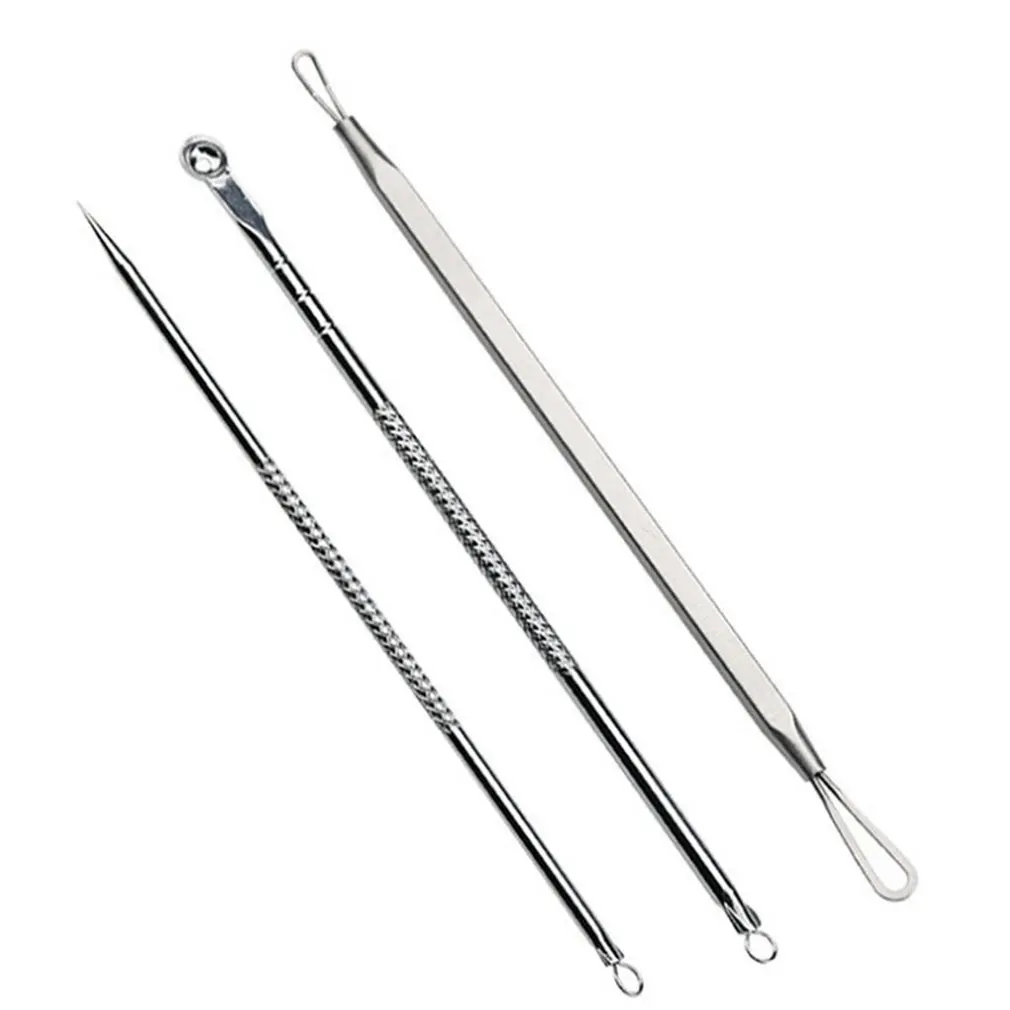 3 unids/set doble de acero inoxidable acné aguja para acné herramienta de eliminación de cara cuchara de cuidado de la piel Facial poro de limpieza