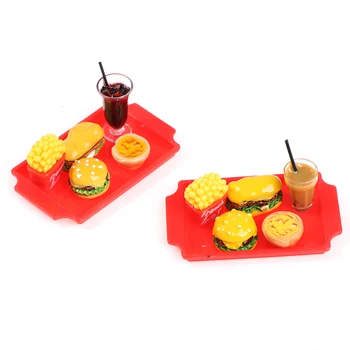 

1 Set Cute Mini Hamburger Miniature Dollhouse Fast Food For Doll House Kitchen Cola Milk Tea Cup Accessories Toynew