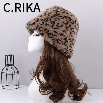 

Autumn Winter Women Faux Rabbit Fur Leopard Bucket Hat Ladies Thick Warm Outdoor Travel Fisherman Hat Velvet Panama Girls Bob