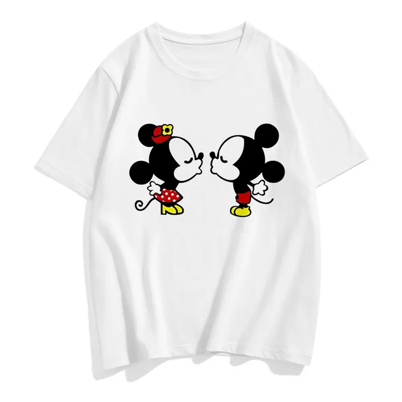 Three Mickey Mouse Print Women T shirt Cartoon Summer Top Ladies T Shirt Graphic Female Tee T-Shirt Disney Womens Clothing yellow t shirt