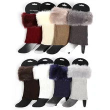 Женские зимние гетры, женские вязаные крючком гетры с отделкой из искусственного меха, носки для обуви, манжеты