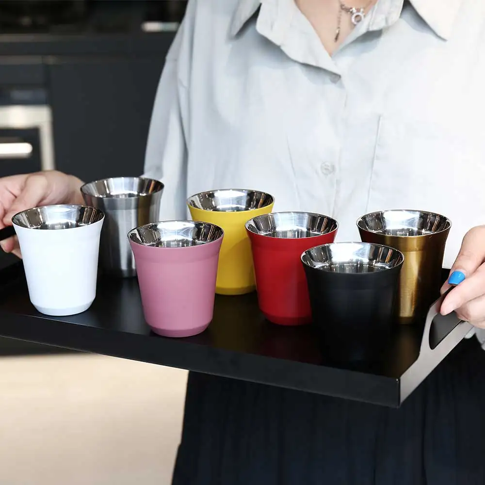 

Набор из 2 кофейных кружек для эспрессо маленькой емкости, 304 нержавеющая сталь, изолированные двойные стенки, можно мыть в посудомоечной машине 80 мл