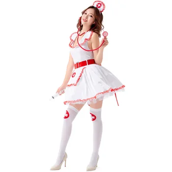 

Halloween cosplay temptation to nurse Sexy dress women costumes Sexy underwear Role play Pink White Sleepwear girl dress sock