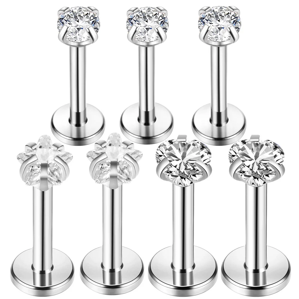 

6Pc Surgical Steel Prong Set Zircon Gem GrysEar Helix Tragus Lip Stud Cartilage Earring Labret Monroe Ring Body Jewelry Retainer