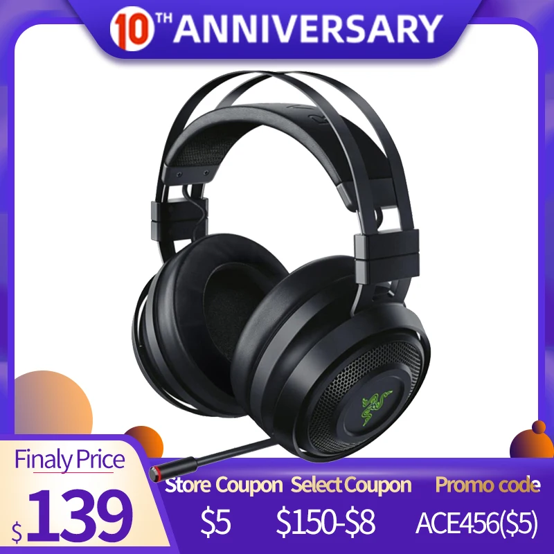 Razer Nari 2 4G Беспроводная игровая гарнитура THX пространственное аудио 3 5 мм с