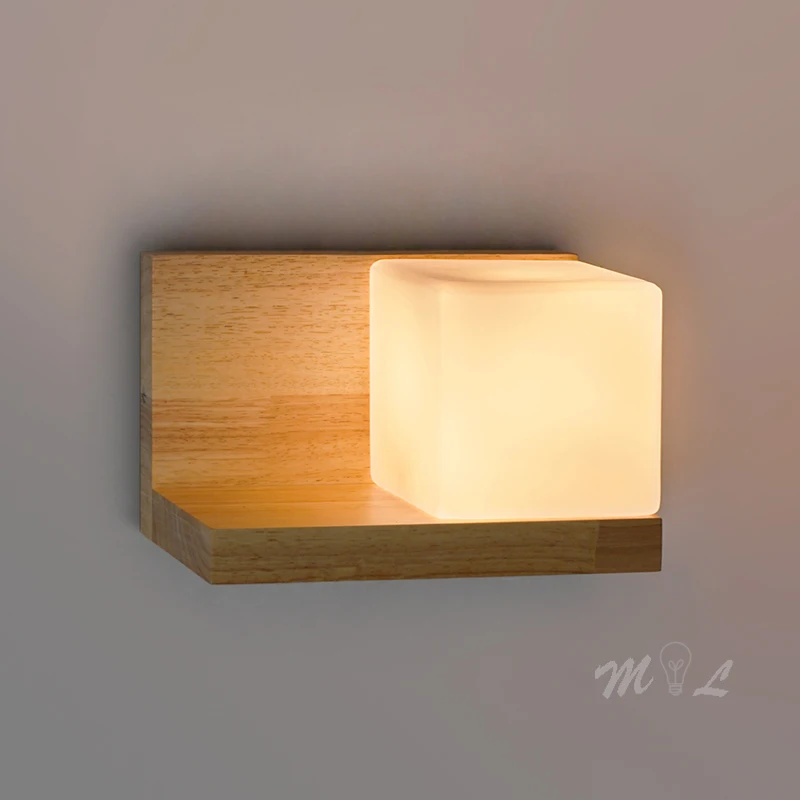 

Modern wooden bulb wall lamp LED Nordic glass bulb wall lamp + bathroom bulb bedroom lamp