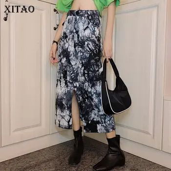 

XITAO Streetwear Personality Skirts Womens Vintage Split High Waist Wild Tie Dye Skirts Fashion Trend Women Clothes 2020 DMY4049