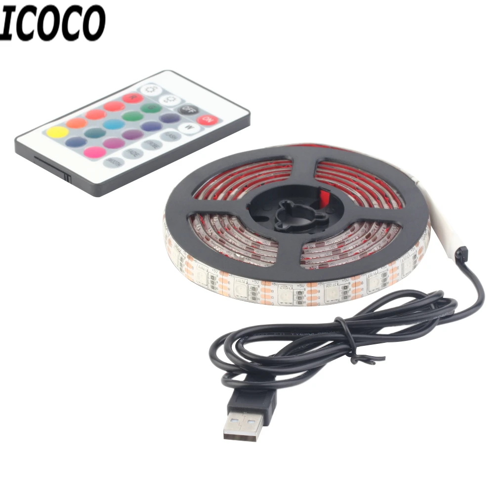 

ICOCO 1pcs 12 RGB 5050 SMD LED Black/White Waterproof/None-Waterproof 5V Strip Light Lamp with Remote Controller+USB Hot Sale