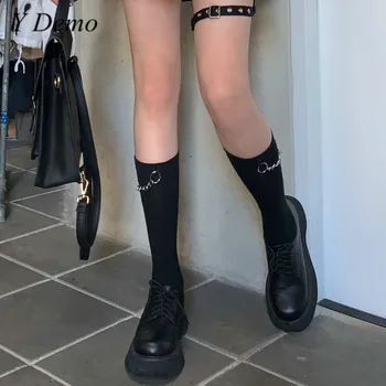 

Streetwear Grunge Chain Socks Women Casual Solid Color Harajuku Sock