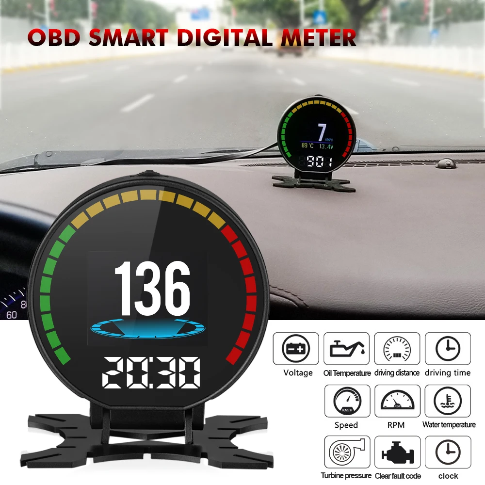 

New Digital Speed Car Monitor Head-up Display OBD2 Auto OBD Car Tuning Accessories Speedometer RPM Temperature Turbo Pressure 5