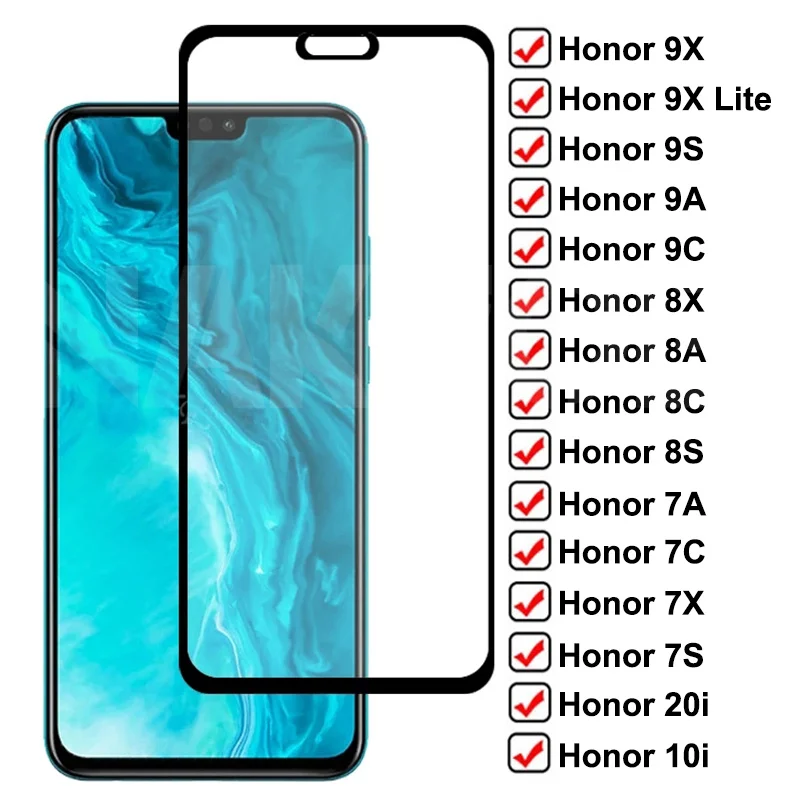 Защитное стекло 9D для Huawei Honor 9X 8 Lite 9A 9C 9S 8X 8A 8C 8S 7A 7C 7X 7S 9i 10i 20i закаленное | Мобильные