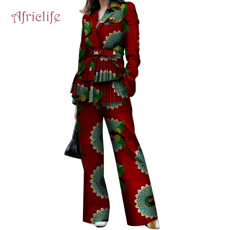 Африканская Одежда Для Женщин Дашики Африканский принт Женский блейзер и широкие брюки 2 шт. комплект размера плюс Анкара одежда WY4109 - Цвет: 11