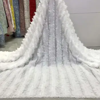 

Pure White New African French Lace Fabric High Quality Fluffy Soft Nigerian Net Lace Fabric For Wedding Party Dress