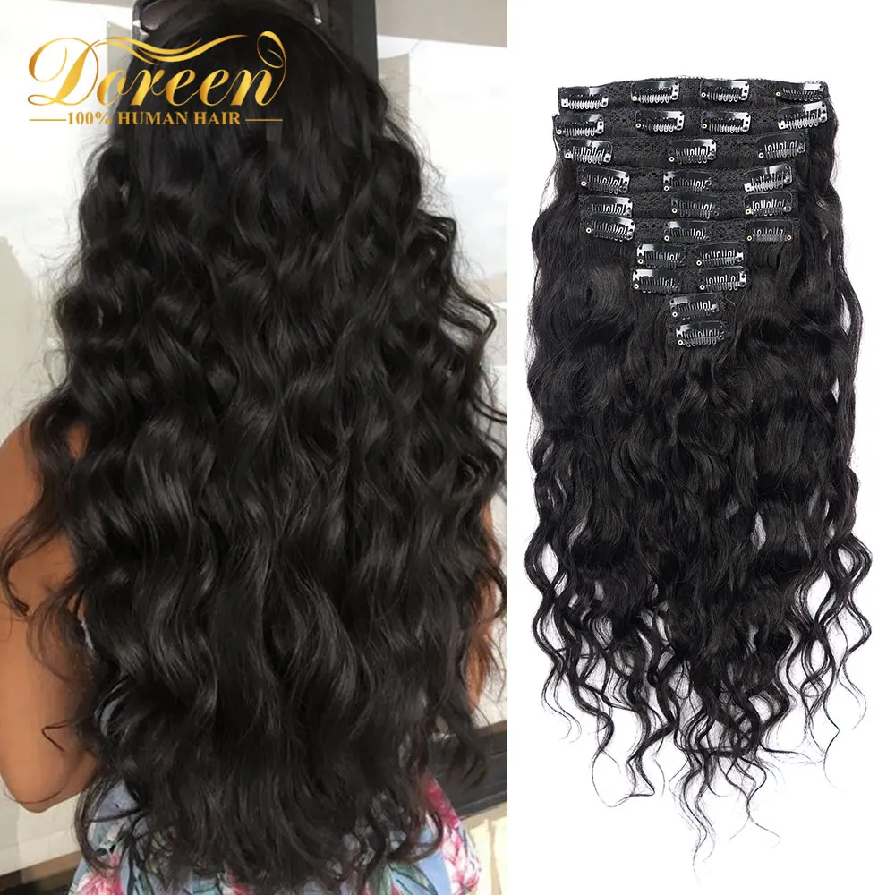 Extensions Doreen Human-Hair Clip-In Beach-Wave-Hairstyle Remy Natural Real 140G 120G