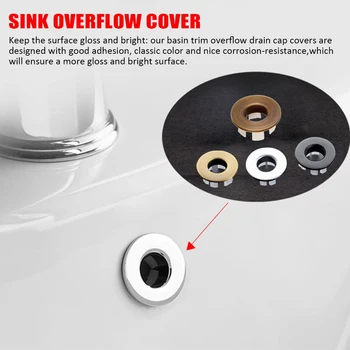 

1Pcs Bathroom Basin faucet Sink Round Overflow Cover Ceramic Pots Brass Six-foot Ring Insert Replacement Household Hotel