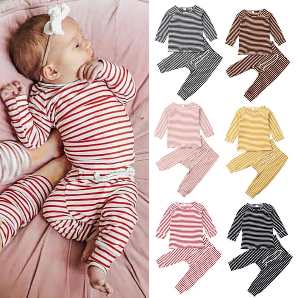 Комплект одежды из 2 предметов для новорожденных и маленьких мальчиков и девочек, футболка, Топы+ штаны, комплект одежды