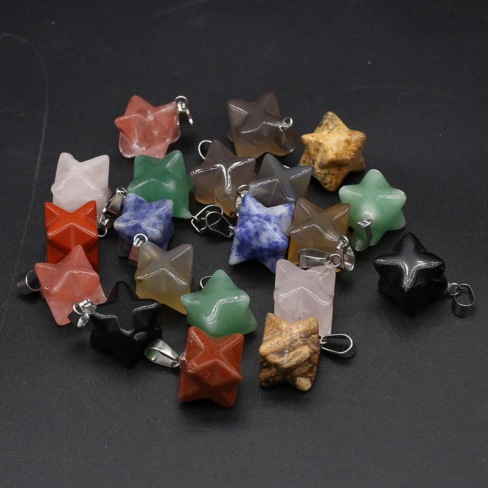 24PCS Wholesale Natural Stone Eight-pointed Star Pendant For Jewelry Making DIY Necklace Accessories Gemstone Gift Free Shipping