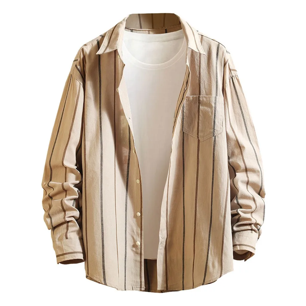 Joycosin зимняя мужская рубашка новая Повседневная модная одежда в полоску с карманом с длинным рукавом одноцветные мужские топы свободного кроя рубашка куртка