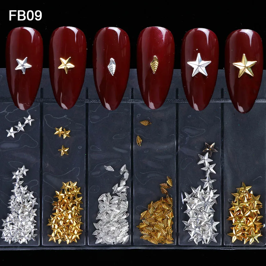 3D полые металлические камни для ногтей, золотые, серебряные цветы в виде ракушки, украшения для ногтей, Осенние морские микро бусины, аксессуары для ногтей CHFB05-10