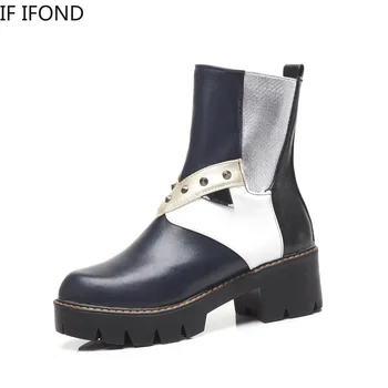 

IF IFOND Spring Fashion Women Boots Platforms PU Leather High Pump Elastic Thick Heel Female Ankle Boots