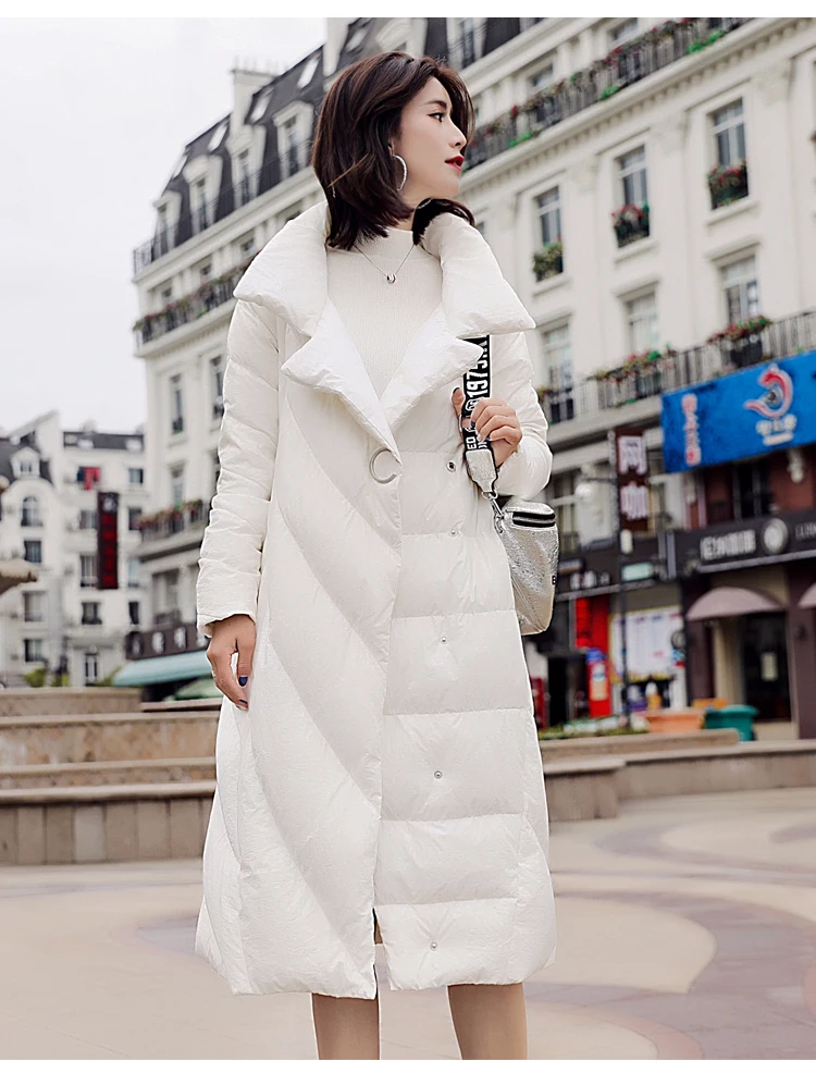 Куртка-пуховик на 90% белом утином пуху, женская зимняя куртка, длинное плотное пальто для женщин, пуховик с капюшоном, теплая женская одежда - Цвет: white