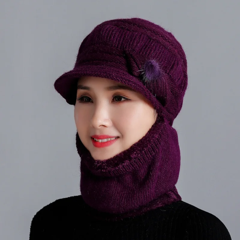 BINGYUANHAOXUAN, подарок матери, вязаная шапка с кроличьим мехом, полная защита лица, женская зимняя шапка, холодная Осенняя уличная теплая шапка
