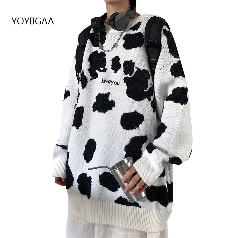 

Cow Printed Women Sweater Autumn Winter Sweaters Fashion Long Sleeve Female Knitted Sweater Oversized Ladies Pullover Sweater