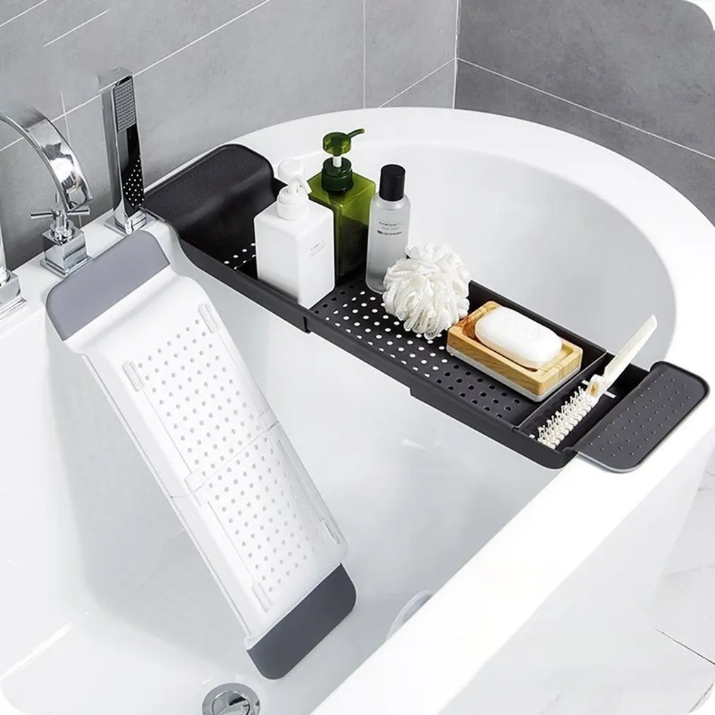 

Retractable Bathtub Storage Rack Bath Tray Shelf Plastic Scalable Drain Rack Multi-function Towel Organizer Shelf Bathroom Tools