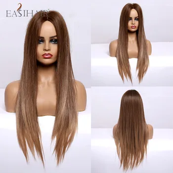 

EASIHAIR Ombre Dark Brown Long Silky Straight Wigs Middle Part Cosplay Synthetic Hair Wigs Heat Resistant for White/BLack Women