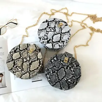 

Newest Fashion 2020 Women Round Handbag PU Shoulder Snake Skin Printed Messenger Bag Women Satchel Tote Purse Bags