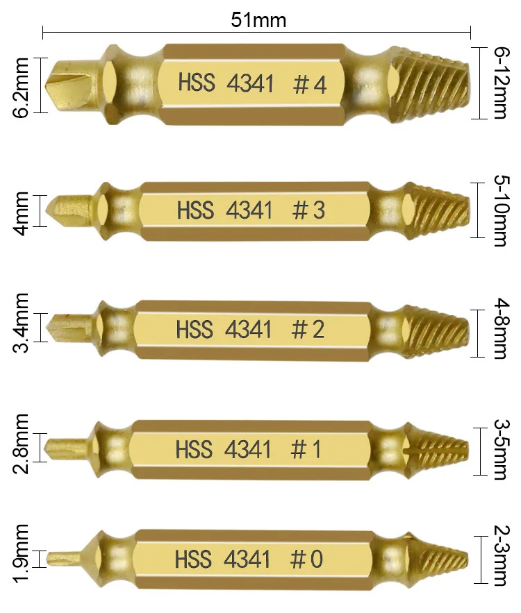 5 шт. титановый 4341 экстрактор сломанной проволоки инструменты для обслуживания штифтов инструмент для удаления шурупов Отвертка ударный Драйвер Биты