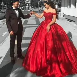 Lakshmigown роскошное красное свадебное платье с открытыми плечами 2019 Vestido de Novia свадебное платье элегантное женское атласное длинное свадебное