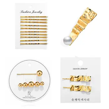 

Minimalist Metallic Gold One Word Hairpins Wavy Texture Women Side Bangs Hair Clip Creative Vintage Round Ball Jewelry Barrettes