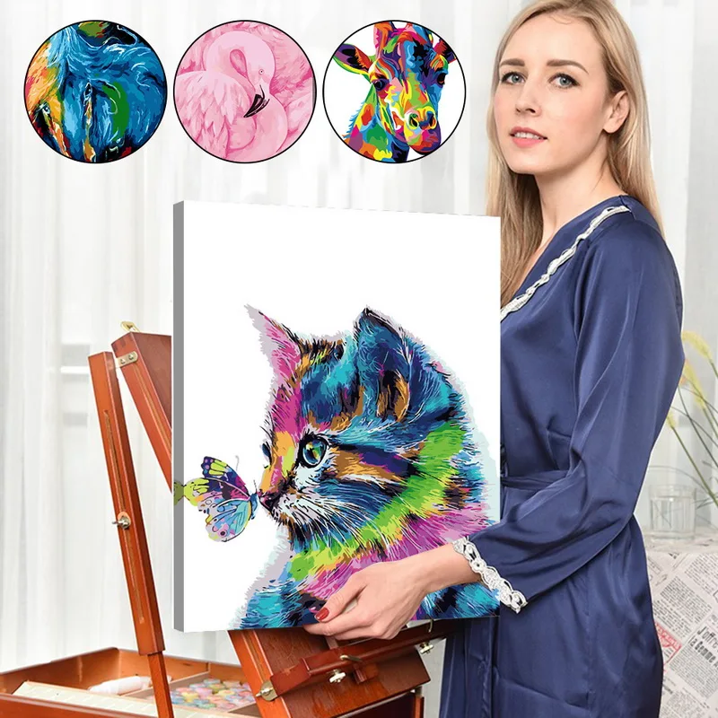 US Spain UK Fast Shipping DIY Digital Oil Painting Set Coloring Burlap Cartoon Landscape Flowers Animal Home Decorator | Дом и сад