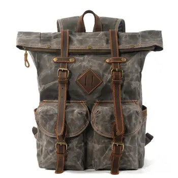 

Waterproof Travel Backpack Wax Canvas Colour Line Stitching Outdoor Shoulder Pack Male Computer Bag