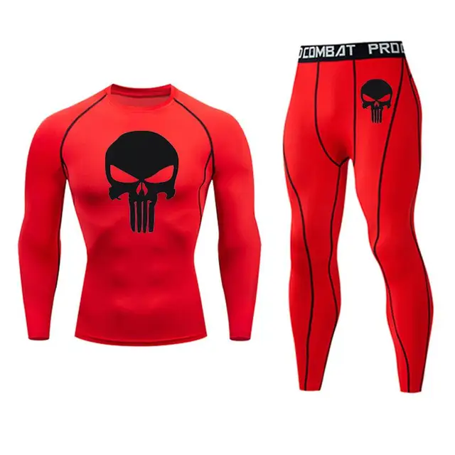 Punisher Thermal underwear Compression sportswear leggings Gym shirt Tights jogging suits Skull tracksuit men Fitness rash guard