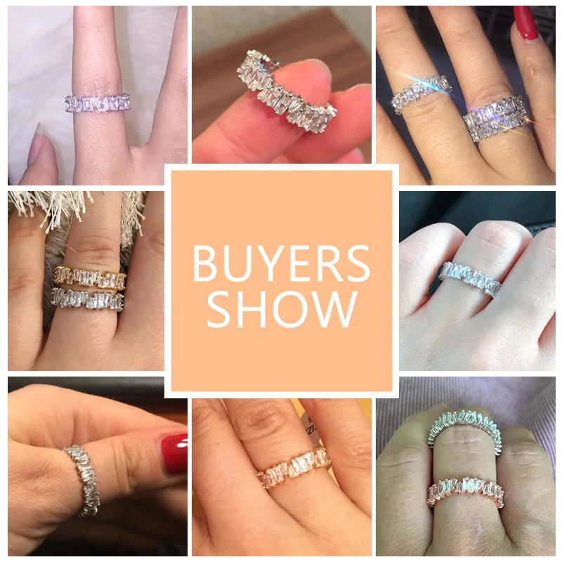 ZAKOL Fashion Luxury Multicolor Charm AAA Baguette Cubic Zirconia Wedding Rings for Women T Shape Stone Party Jewelry FSRP252