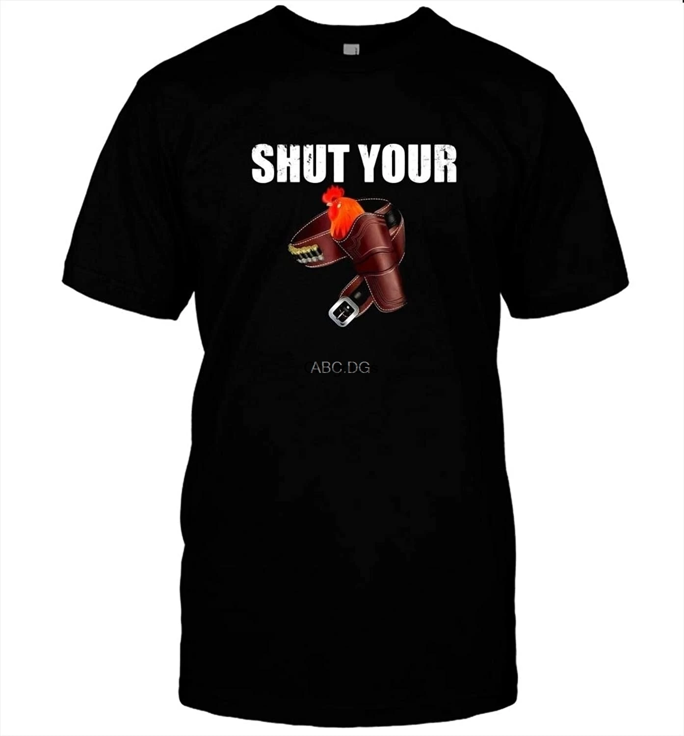 Забавная футболка с надписью Shut Your Chicken Holster черная DMN |