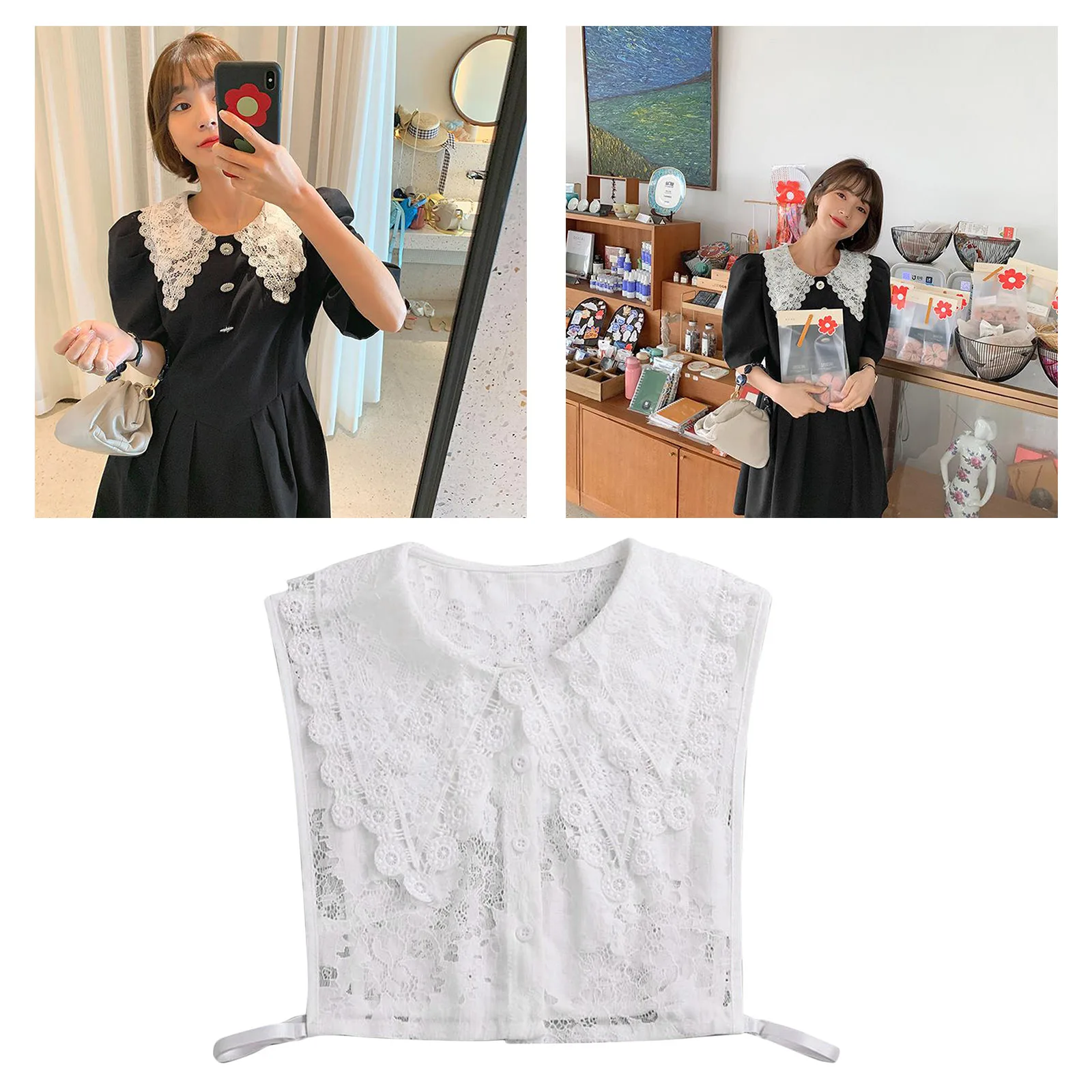 

Women Cotton Lace Fake Collar Blouse Vintage Detachable Shirt Collar False Collar Lapel Blouse Top Women Clothes Accessories