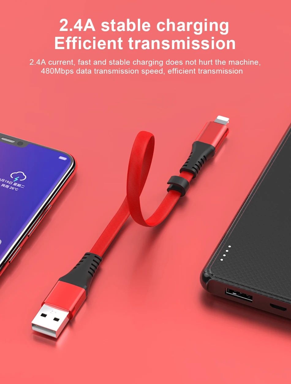 30 см портативный 2.4A кабель передачи данных для быстрой зарядки для iPhone XS MAX XR 8 7 6S Plus Micro usb type-C линия для SAMSUNG XIAOMI power Bank