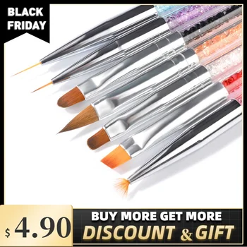 

7 Styles Rhinestone Acrylic Handle Brushes Nail Art Line Flower Painting Coating Shaping Flat Fan Angle Pen