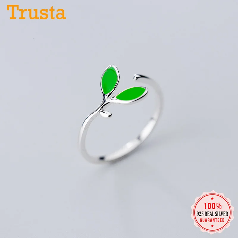Trustdavis подлинные 100% 925 пробы серебряные Модные кольца с зелеными листьями размер