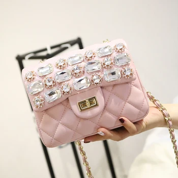 

Women Fashion Shoulder Bag Big Rhinestone Studded Diamond Crystal Flower Corssbody Clutch Purse Flap Handbag for Lady Pochette